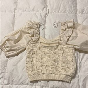En Saison Cream Lace Puff Sleeve Blouse